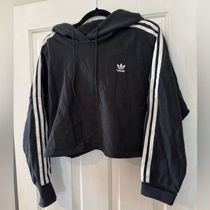 Adidas Black Cropped Hoodie with Trefoil Logo